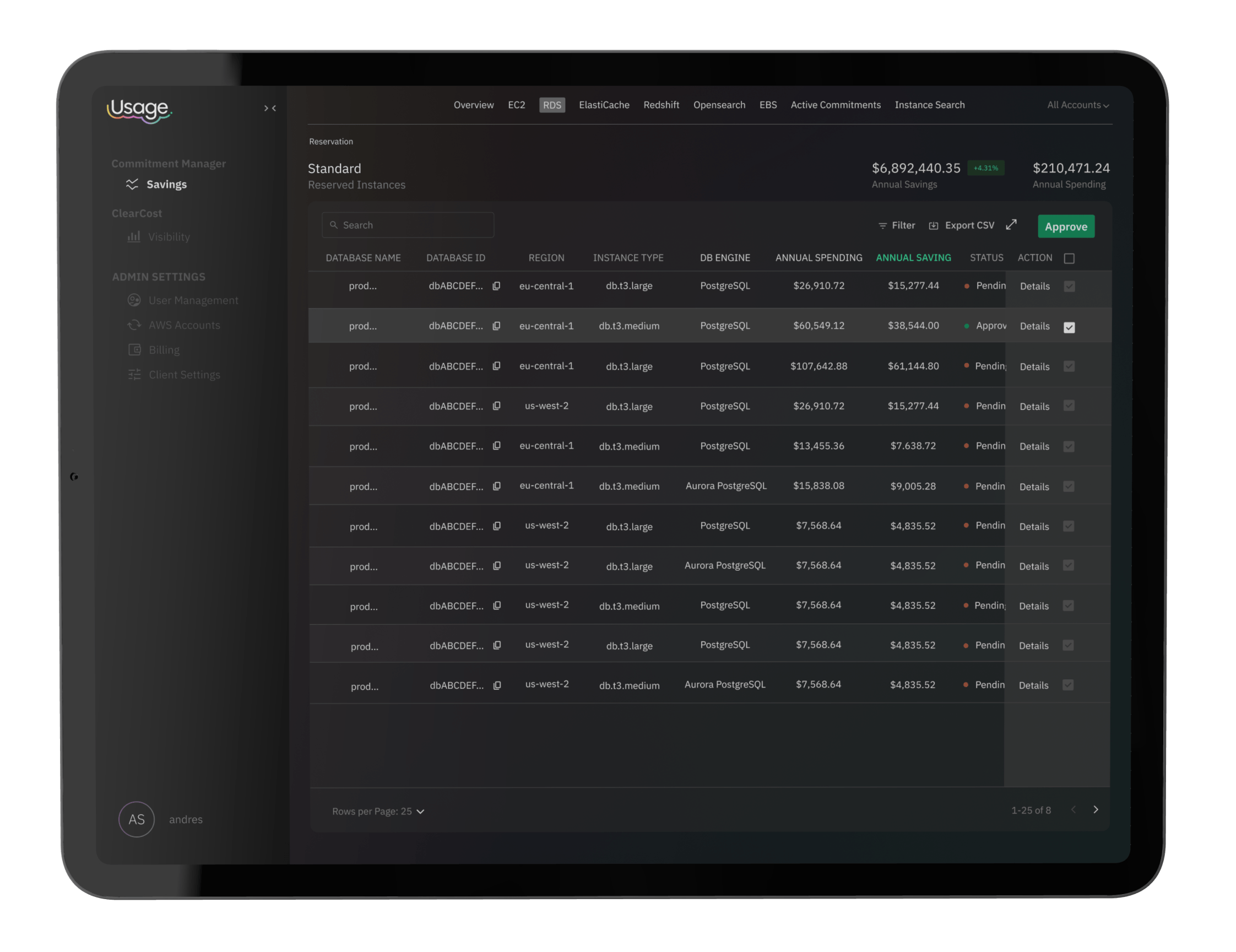 Account management dashboard